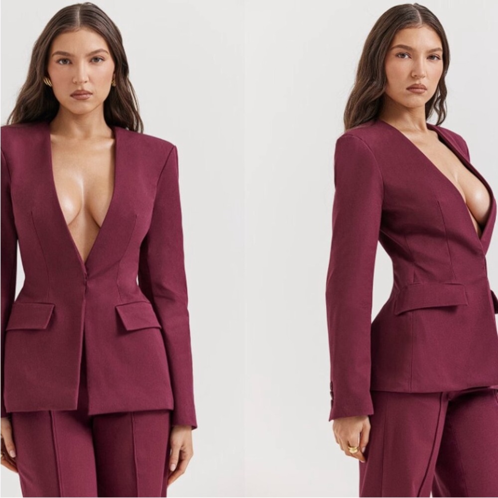House of‎ CB 'Theodora' Wine Deep V Blazer NWOT size M - Picture 3 of 12